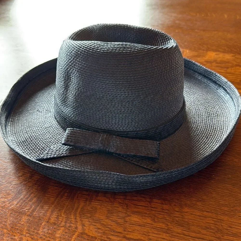 Vintage Don Anderson Blue Straw Fedora Sun Hat Women’s Size Small - Picture 1 of 13
